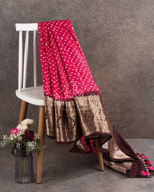 Pink Kanchi Bandini saree with a stunning brown border