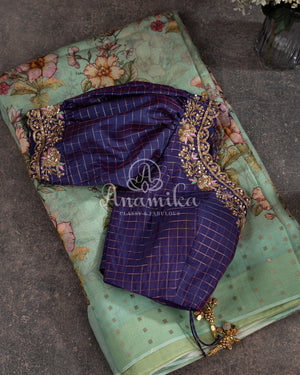 Sea Green Printed Organza Saree with Sequins border