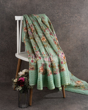 Sea Green Printed Organza Saree with Sequins border