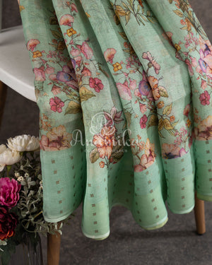 Sea Green Printed Organza Saree with Sequins border