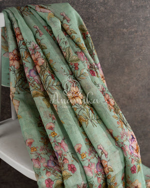 Sea Green Printed Organza Saree with Sequins border