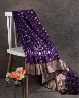 Royale Purple Banarasi Saree paired with a contrast zardosi work blouse