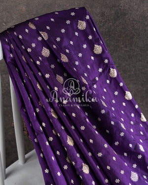 Royale Purple Banarasi Saree paired with a contrast zardosi work blouse