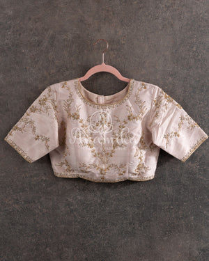 Royale Purple Banarasi Saree paired with a contrast zardosi work blouse