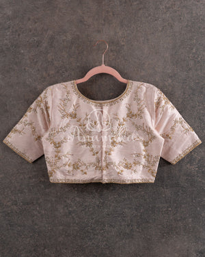 Royale Purple Banarasi Saree paired with a contrast zardosi work blouse