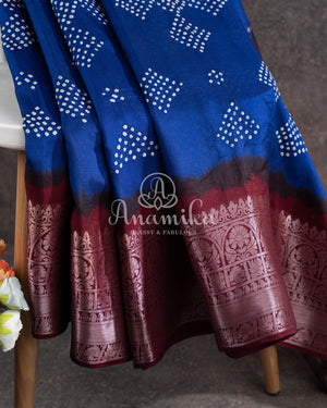 Royal Blue Kanchi Bandini saree with a stunning maroon border