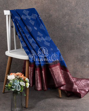Royal Blue Kanchi Bandini saree with a stunning maroon border