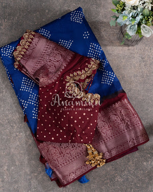 Royal Blue Kanchi Bandini saree with a stunning maroon border
