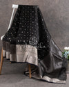 Black Chanderi Saree with stunning silver zari border and pallu