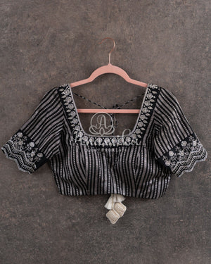 Black Chanderi Saree with stunning silver zari border and pallu