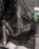 Black Chanderi Saree with stunning silver zari border and pallu