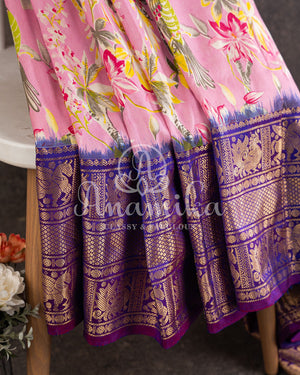 Pink Purple Floral Kanjeevaram Saree