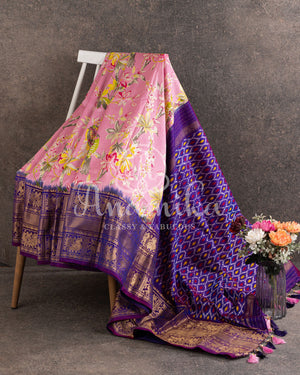 Pink Purple Floral Kanjeevaram Saree