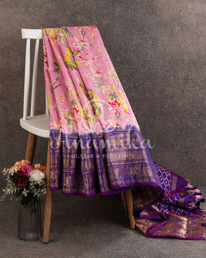 Pink Purple Floral Kanjeevaram Saree