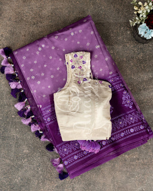 Lavender Organza Bandini with Chikankari Border