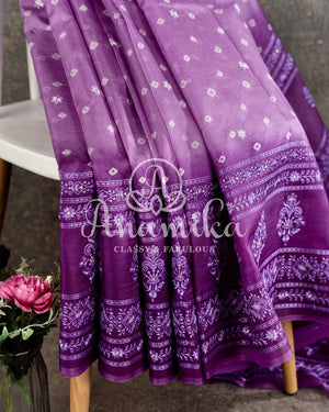 Lavender Organza Bandini with Chikankari Border