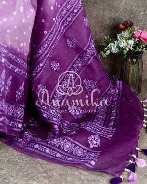 Lavender Organza Bandini with Chikankari Border