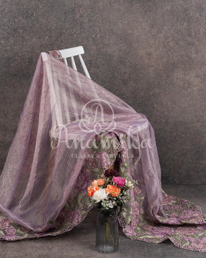 Lavender Crushed Kora Tissue Saree