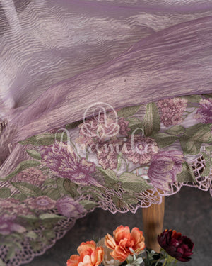 Lavender Crushed Kora Tissue Saree