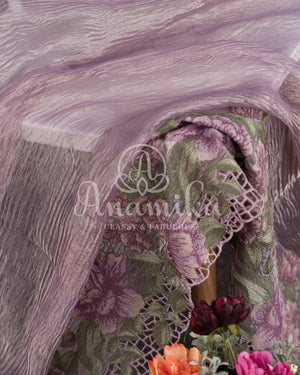 Lavender Crushed Kora Tissue Saree