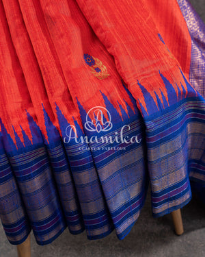 Bright Orange and Royal Blue Pattu Saree