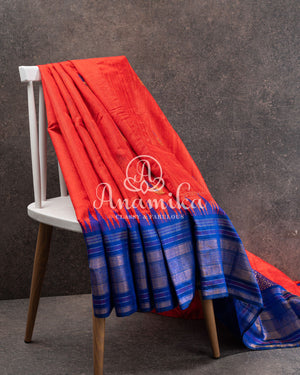 Bright Orange and Royal Blue Pattu Saree