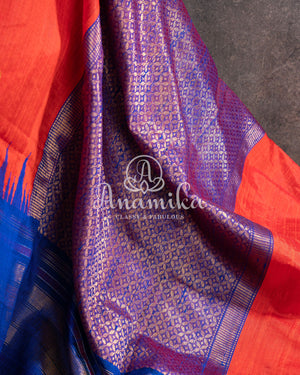 Bright Orange and Royal Blue Pattu Saree