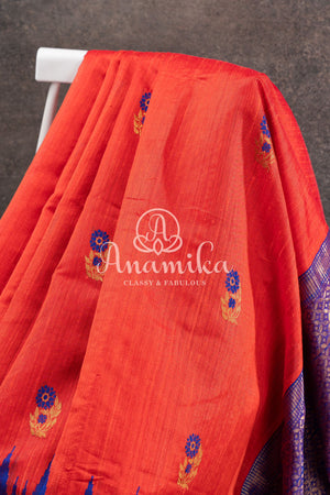 Bright Orange and Royal Blue Pattu Saree