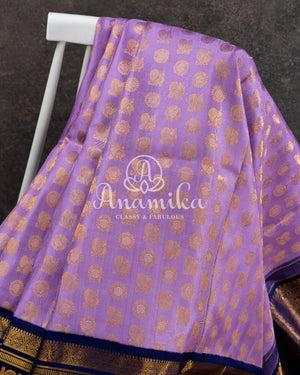 Lavender and Dark Blue Kanjeevaram Saree