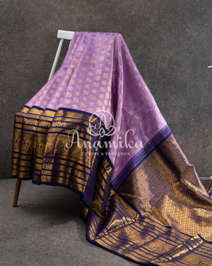 Lavender and Dark Blue Kanjeevaram Saree