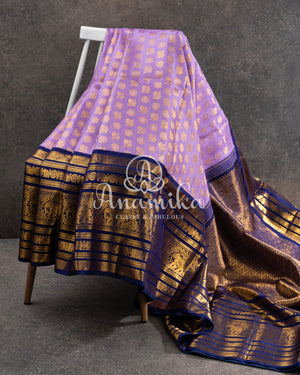 Lavender and Dark Blue Kanjeevaram Saree