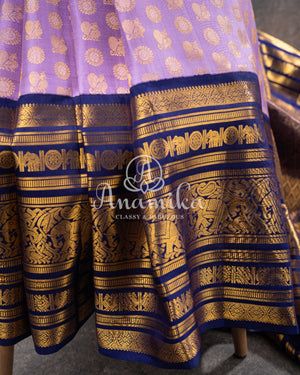 Lavender and Dark Blue Kanjeevaram Saree