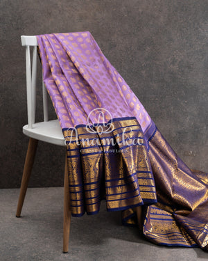 Lavender and Dark Blue Kanjeevaram Saree