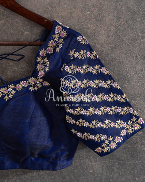 Lavender and Dark Blue Kanjeevaram Saree