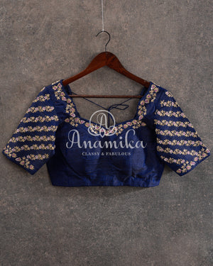 Lavender and Dark Blue Kanjeevaram Saree