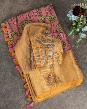 Munga Silk Saree in Pichwai Print