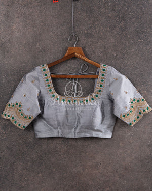 Green Chanderi Saree w/ Silver Blouse