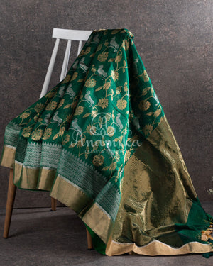 Green Chanderi Saree w/ Silver Blouse