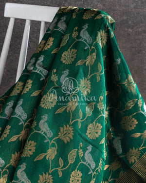 Green Chanderi Saree w/ Silver Blouse
