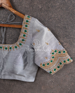Green Chanderi Saree w/ Silver Blouse