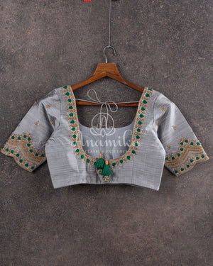 Green Chanderi Saree w/ Silver Blouse