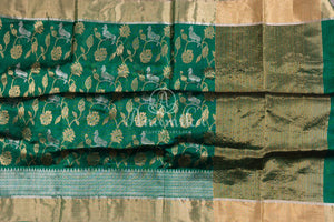 Green Chanderi Saree w/ Silver Blouse