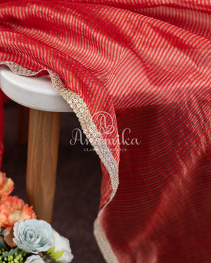 Red Tissue Chanderi Saree w/ Yellow Floral Blouse