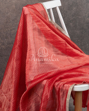 Red Tissue Chanderi Saree w/ Yellow Floral Blouse