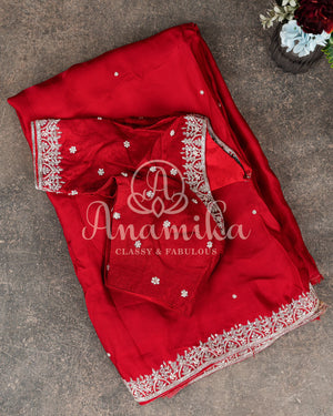 Red Satin Organza Saree