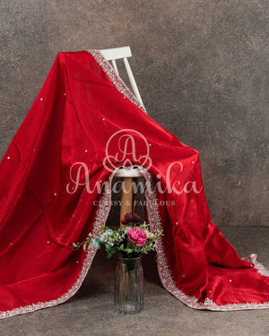 Red Satin Organza Saree