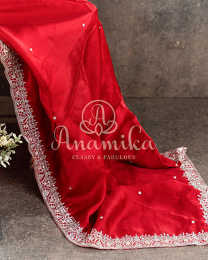Red Satin Organza Saree