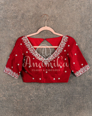 Red Satin Organza Saree