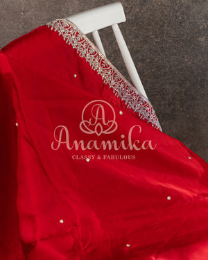 Red Satin Organza Saree