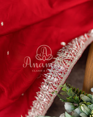 Red Satin Organza Saree